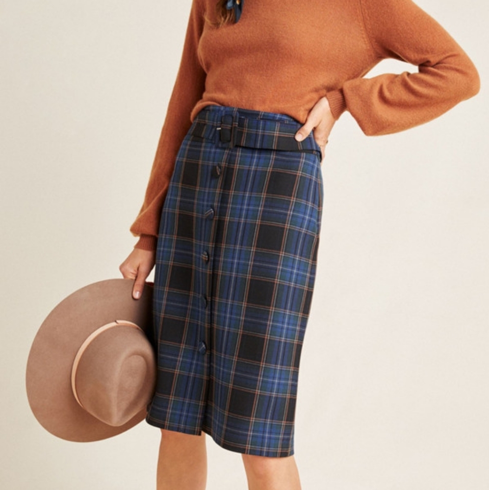 Anthropologie Maeve Barnadette belted midi skirt